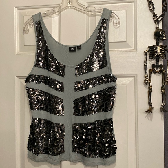 ROCK & REPUBLIC - tank: reversible sequins from black to silver on mesh - L - Picture 8 of 16